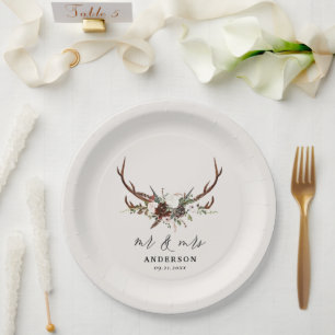 Assiettes En Carton Stag mariage botanique rustique m et mrs script na