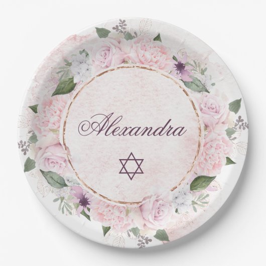Assiettes En Carton Star Of David Jewish Girl Baby Naming Rose (Devant)