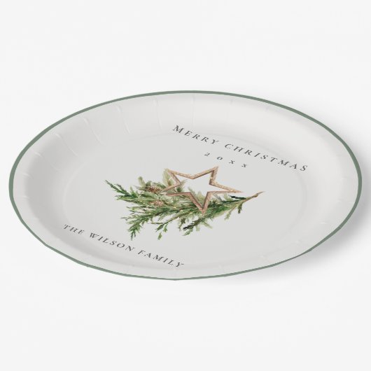 Assiettes En Carton Star Orament Pine Branch Faune Joyeux Noël (Angle)