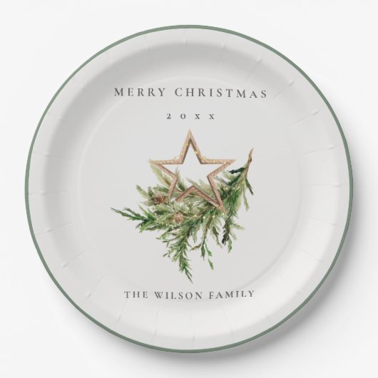 Assiettes En Carton Star Orament Pine Branch Faune Joyeux Noël (Devant)