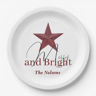 Assiettes En Carton Star rustique Merry & Bright personnalisée