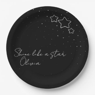 Assiettes En Carton Star Trio en noir et blanc avec message et nom