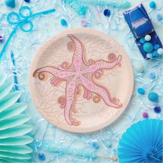 Assiettes En Carton Starfish and Coral Pink Pastel Pattern (Fête)