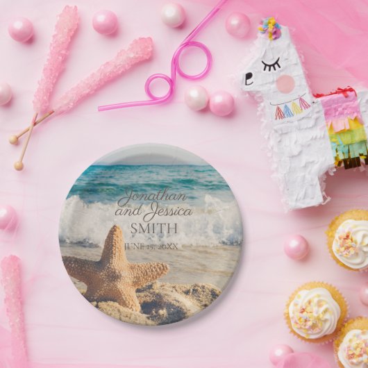 Assiettes En Carton Starfish Ocean Sand Beach Plaques en papier de mar (Fête)