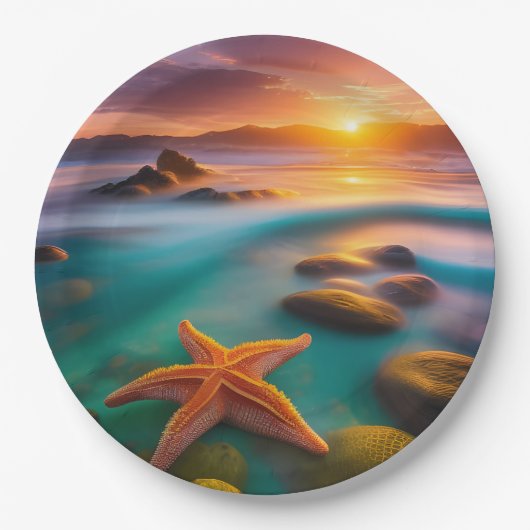 Assiettes En Carton Starfish sur la plage à Dawn (Devant)