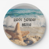 Assiettes En Carton Starfish sur une plage de sable Photo (Devant)