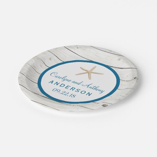 Assiettes En Carton Starfish Whitewashed Wood Beach Wedding Collection (Angle)