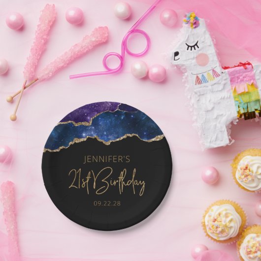 Assiettes En Carton Starry Agate Geode Bleu pourpre 21e fête d'anniver (Fête)