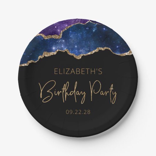 Assiettes En Carton Starry Agate Geode Bleu pourpre fête d'anniversair (Devant)