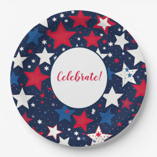 Assiettes En Carton Starry Splendor : 9" Rouge, Blanc et Bleu