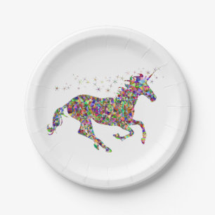 Assiettes En Carton Stars d'or multicolores Unicorn Cheval mythique