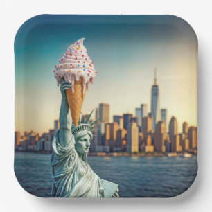 Assiettes En Carton Statue de la Liberté avec cône de glace
