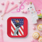 Assiettes En Carton Statue de la Liberté Torch avec drapeau américain (Fête)