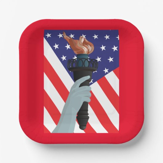 Assiettes En Carton Statue de la Liberté Torch avec drapeau américain (Recto)