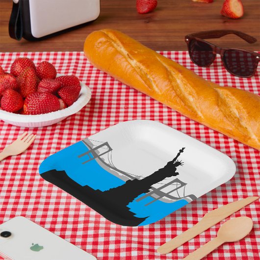 Assiettes En Carton Statue of Liberty Silhouette New York Skyline