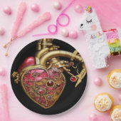 Assiettes En Carton Steampunk Coeur Anatomique rubis et engrenages (Fête)