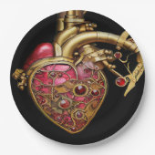 Assiettes En Carton Steampunk Coeur Anatomique rubis et engrenages (Devant)
