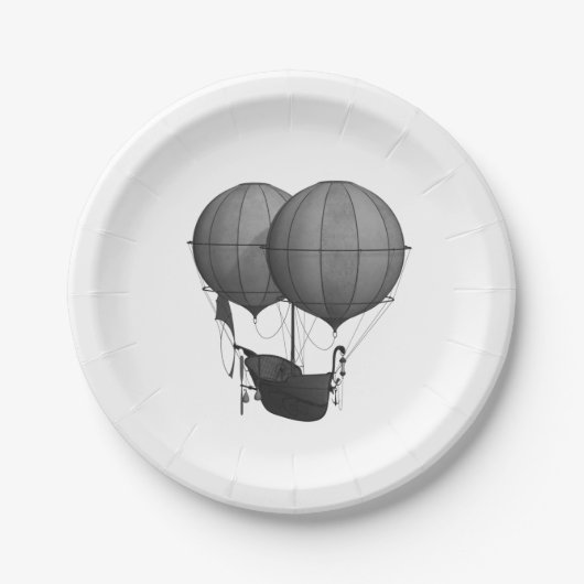 Assiettes En Carton Steampunk Design Machine volante noire et blanche (Devant)