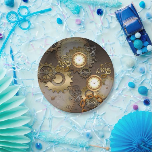 Assiettes En Carton Steampunk, horloges et vitesses (Fête)
