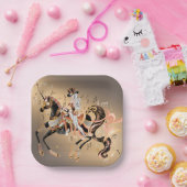 Assiettes En Carton Steampunk Mécanique Cheval & Lady Papier Plaque (Fête)