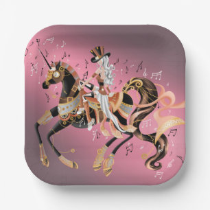 Assiettes En Carton Steampunk Mécanique Cheval & Lady Papier Plaque