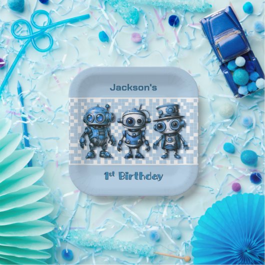 Assiettes En Carton Steampunk Robot Thème 1er Anniversaire Plaques de  (Fête)