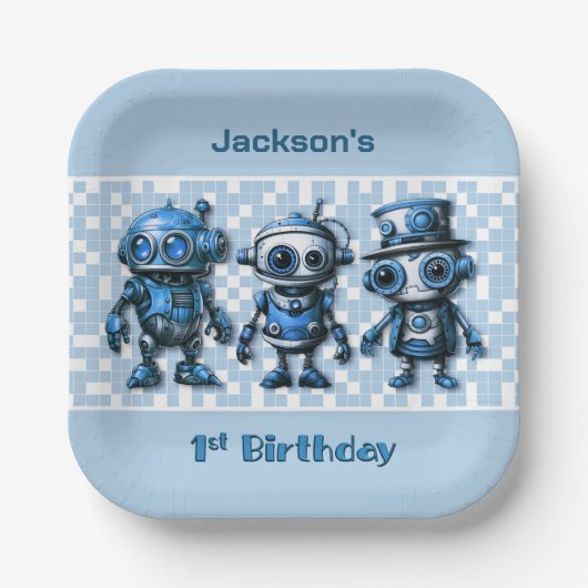 Assiettes En Carton Steampunk Robot Thème 1er Anniversaire Plaques de  (Recto)