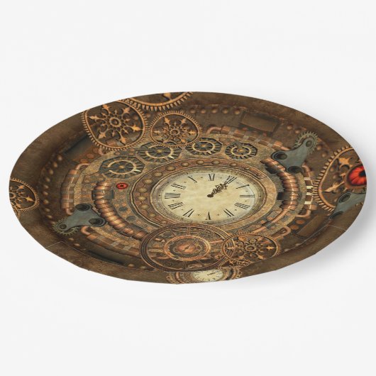 Assiettes En Carton Steampunk, rouages merveilleux (Angle)