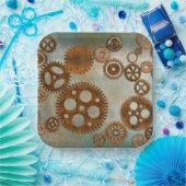 Assiettes En Carton Steampunk Rousty Gears Design Plaques en papier (Fête)