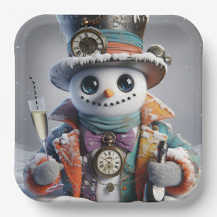 Assiettes En Carton Steampunk Snowman, Noël, Auteur Natasha Us