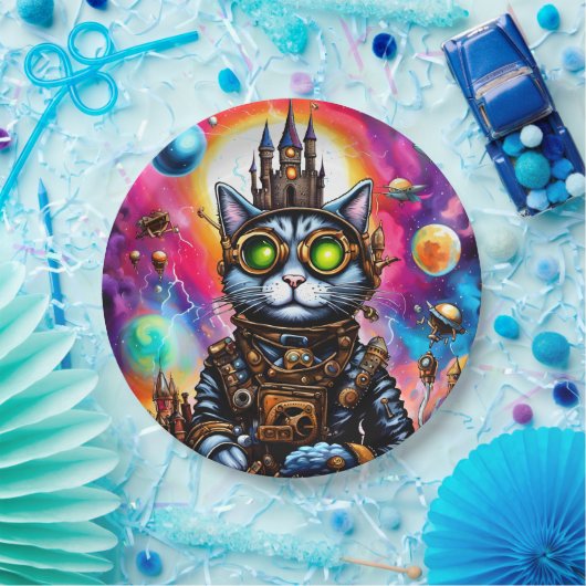 Assiettes En Carton Steampunk Space Chat I (Fête)