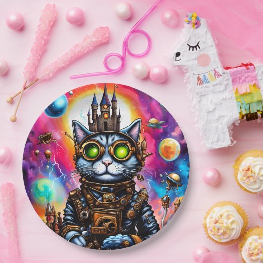 Assiettes En Carton Steampunk Space Chat I (Fête)