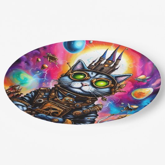 Assiettes En Carton Steampunk Space Chat I (Angle)