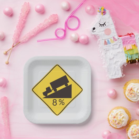 Assiettes En Carton Steep Grade Traffic Sign Trucking Hauling Caution (Fête)