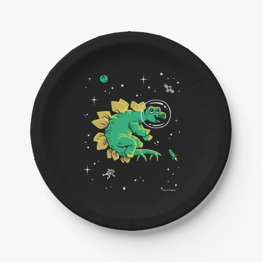 Assiettes En Carton Stegosaurus Dinos Tan Vert Dans L'Espace (Devant)
