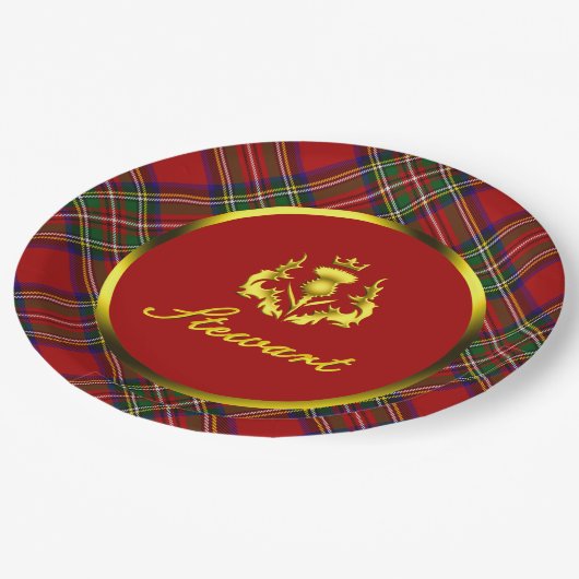 Assiettes En Carton Stewart Tartan & Couronne de Chardon Couronnée d'O (Angle)