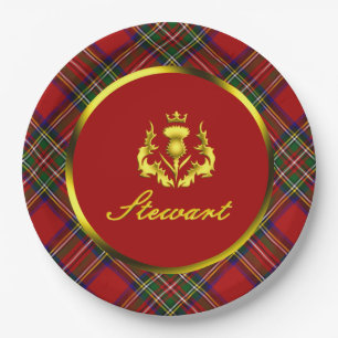 Assiettes En Carton Stewart Tartan & Couronne d'Or Chardon Couronné