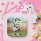 Assiettes En Carton Stick Figure Baseball Player Avec Baskets Rouges (Fête)