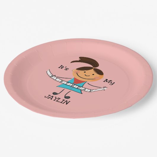 Assiettes En Carton Stick Figure Girl C'est mon anniversaire (Angle)