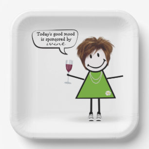 Assiettes En Carton Stick Party Girl with Red Wine