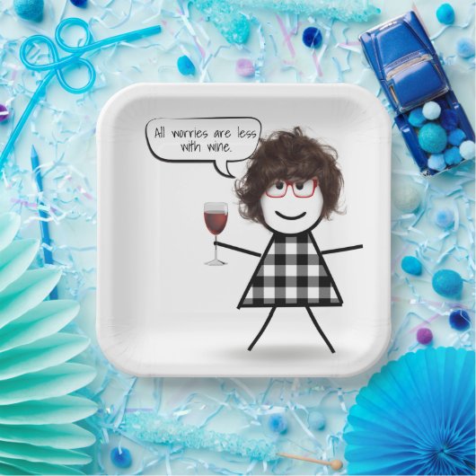 Assiettes En Carton Stick Party Girl with Wine Cote (Fête)