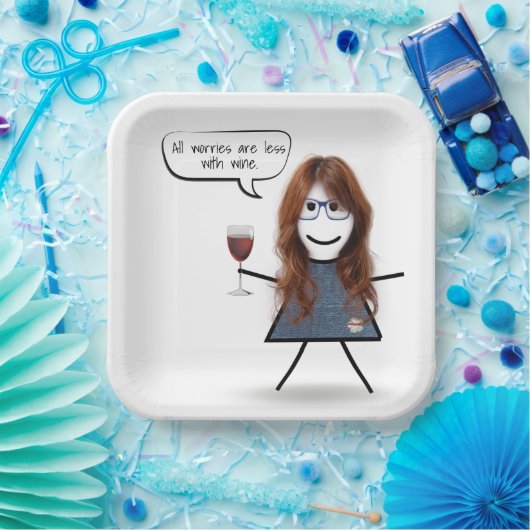 Assiettes En Carton Stick Party Girl with Wine Quote Plaques en papier (Fête)