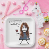 Assiettes En Carton Stick Party Girl with Wine Quote Plaques en papier (Fête)