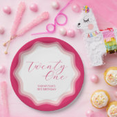 Assiettes En Carton Sticker Curly Wavy Pink 21e Anniversaire (Fête)