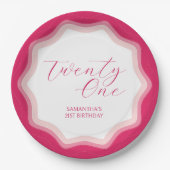 Assiettes En Carton Sticker Curly Wavy Pink 21e Anniversaire (Devant)
