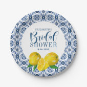 Assiettes En Carton Sticker en Mariage citron bleu italien carrelage (Devant)