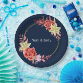 Assiettes En Carton Sticker rond rose Mariage classique (Fête)