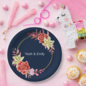 Assiettes En Carton Sticker rond rose Mariage classique (Fête)