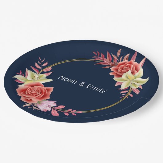Assiettes En Carton Sticker rond rose Mariage classique (Angle)