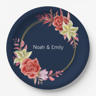 Assiettes En Carton Sticker rond rose Mariage classique